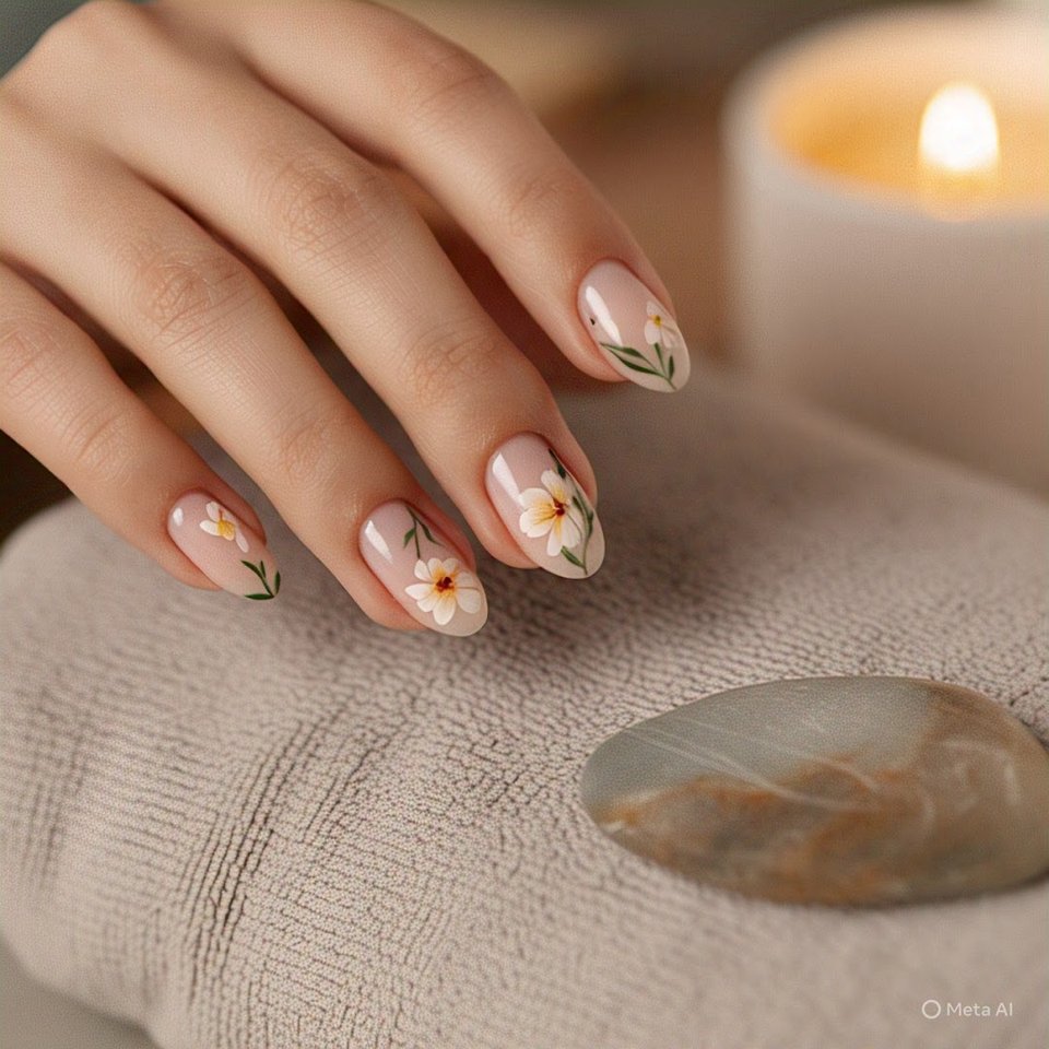 Nail technician painting polished acrylic nails