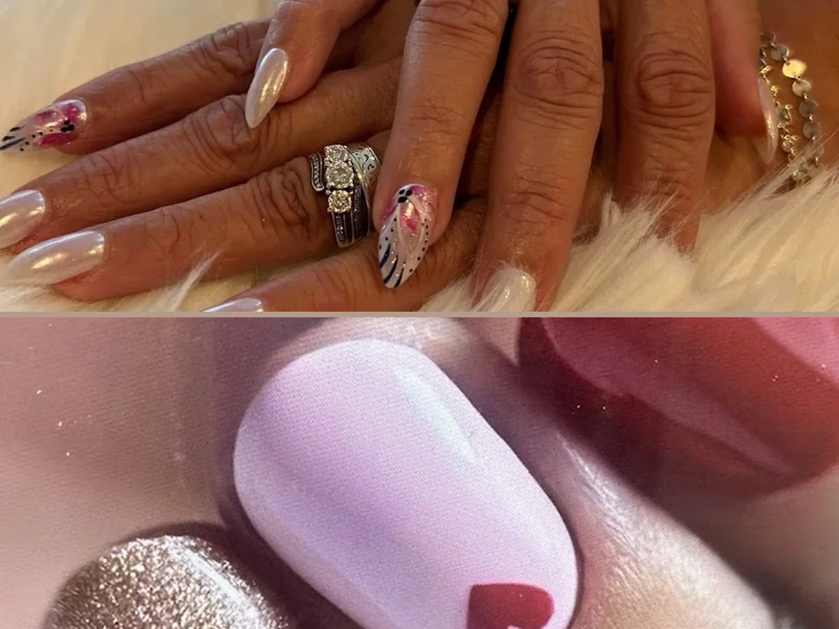 Nail technician painting polished acrylic nails
